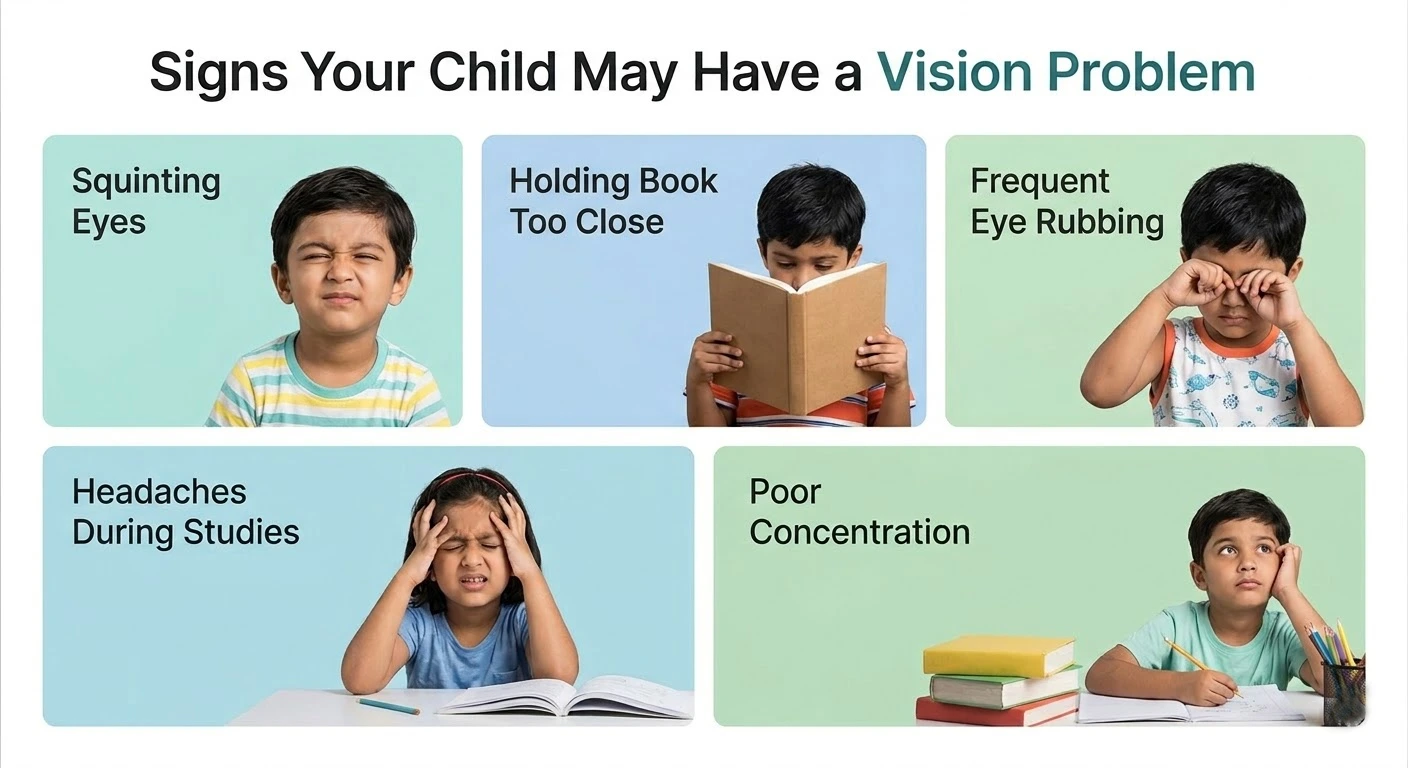 infographic showing signs of vision problems in children