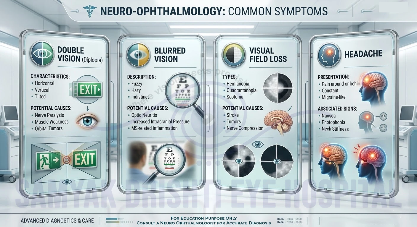 infographic showing symptoms like double vision and vision loss