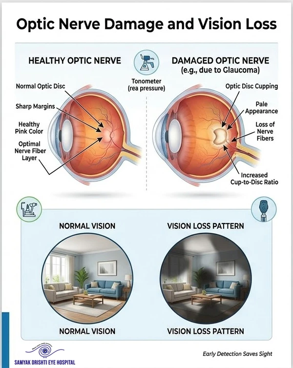 comparison of healthy optic nerve and damaged optic nerve