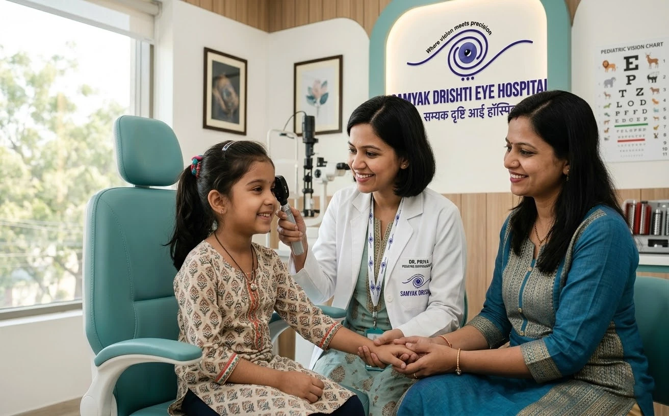child eye examination by pediatric ophthalmologist
