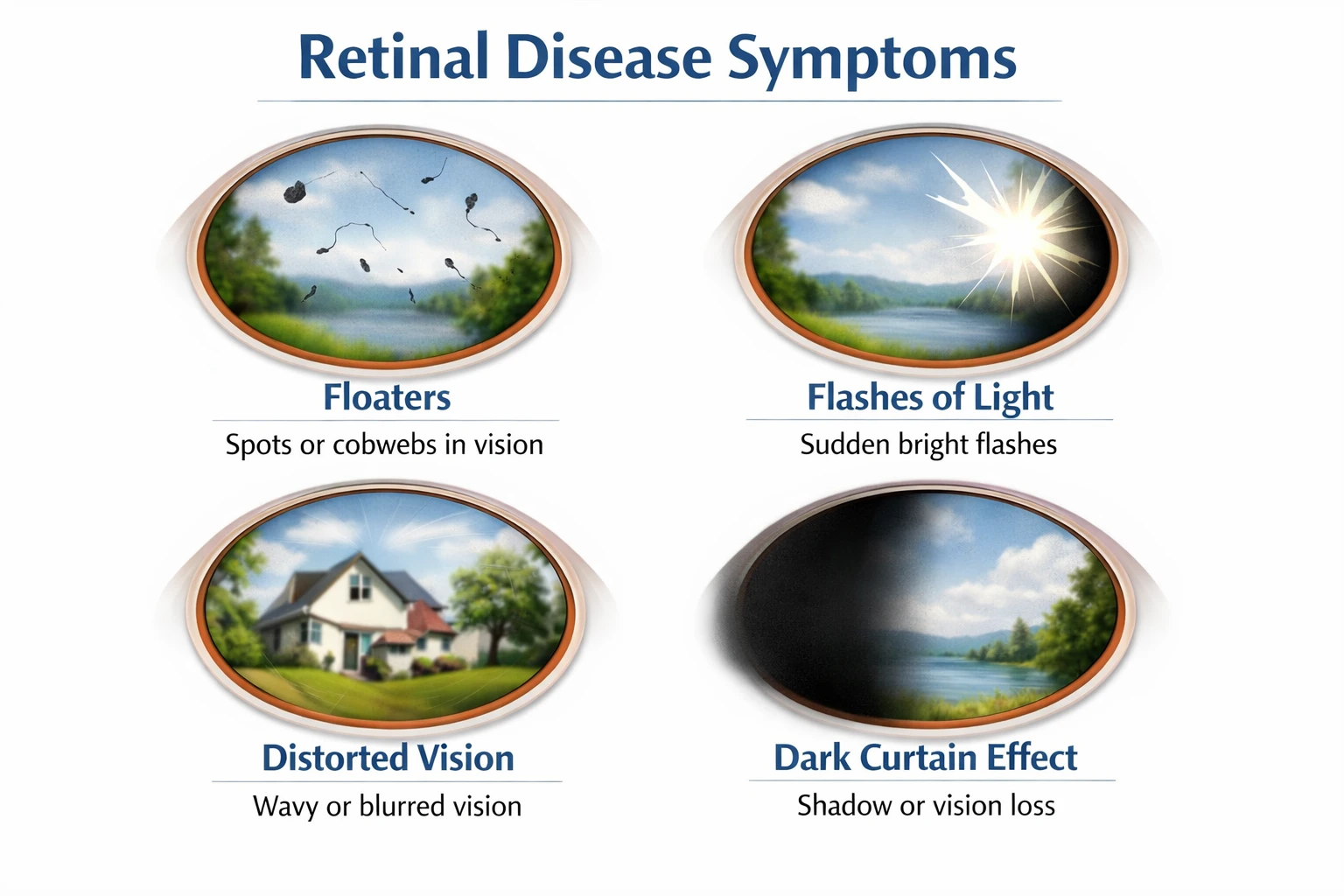 visual illustration showing floaters flashes and vision distortion symptoms of retinal disease