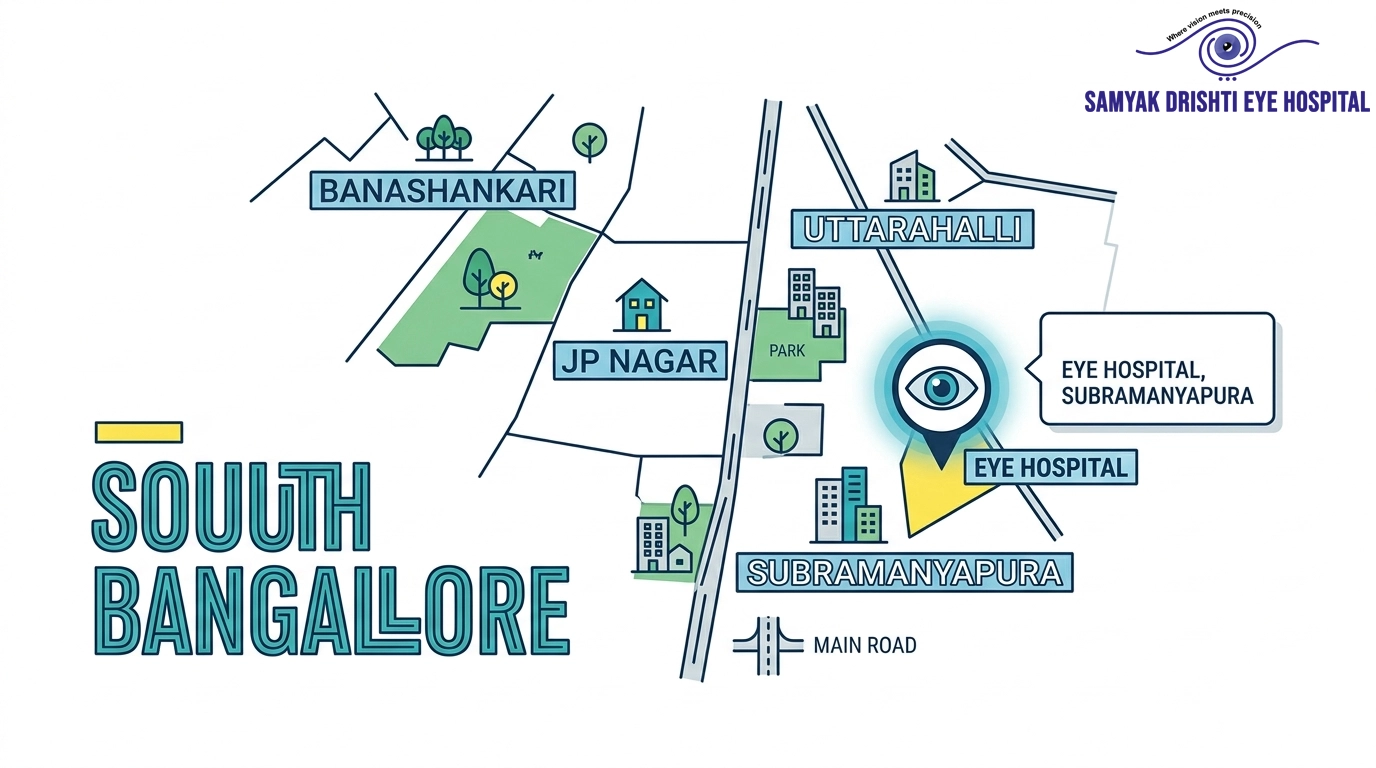 eye hospital near me in south bangalore map illustration